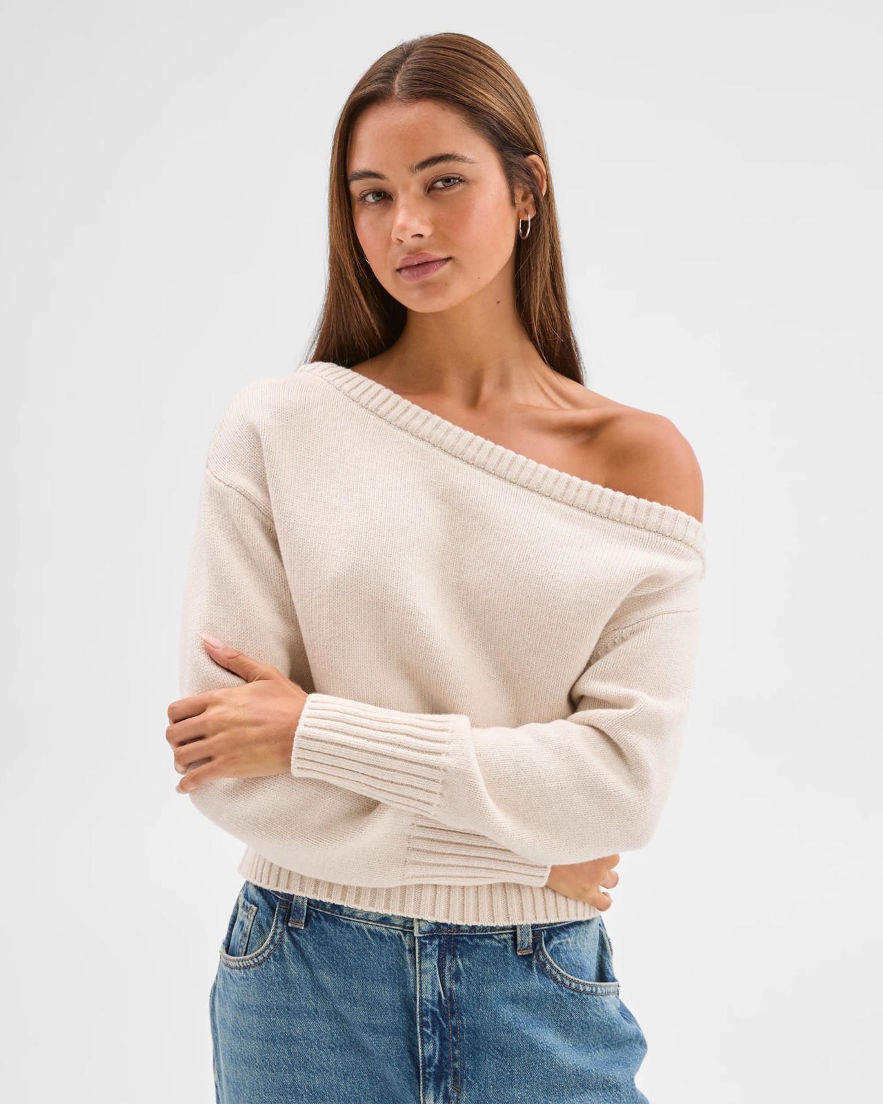 Lily Loves Off Shoulder Jumper - Oat 3 of 5