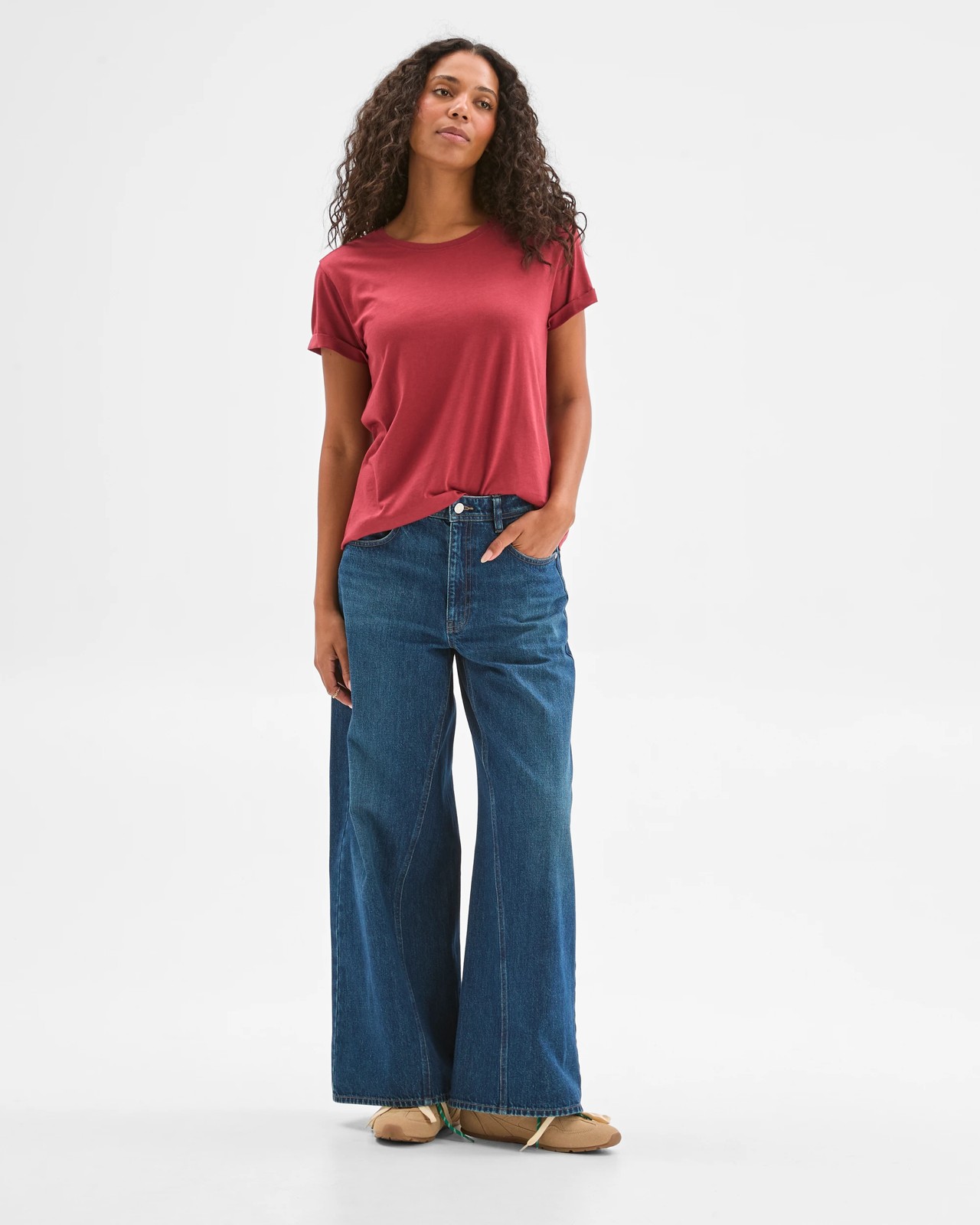 Cotton/Modal Relaxed Crew T-Shirt - Brick Red 2 of 6