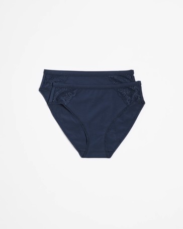 2 Pack Australian Cotton and Lace High Cut Briefs