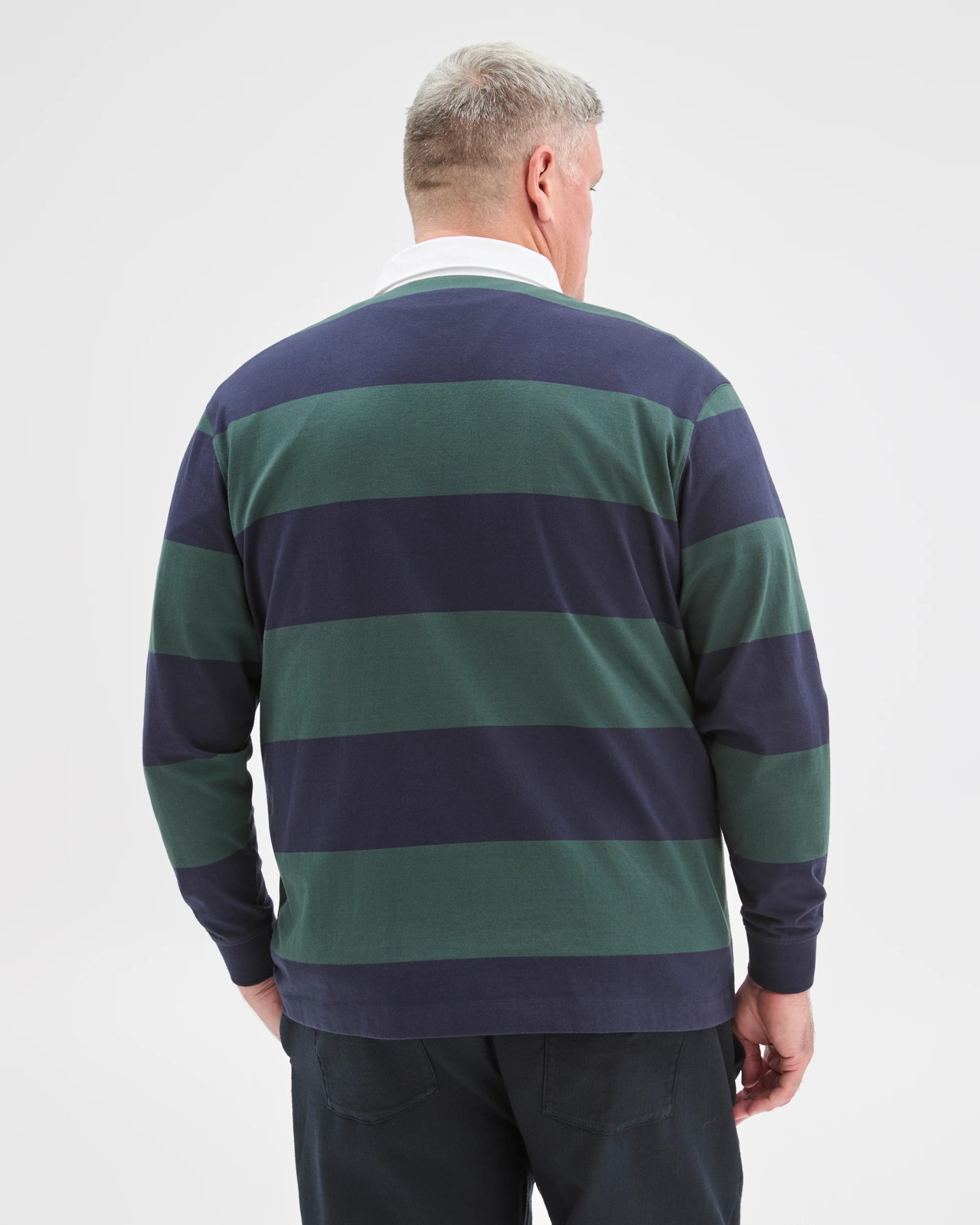 Plus Size Australian Cotton Long Sleeve Rugby Polo Top - Navy / Green 4 of 6