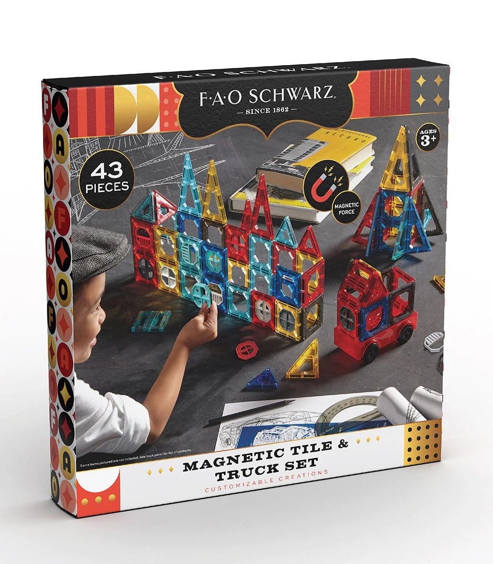 FAO Schwarz Toy Magnetic Tile and Truck Set 43 Pieces Target Australia