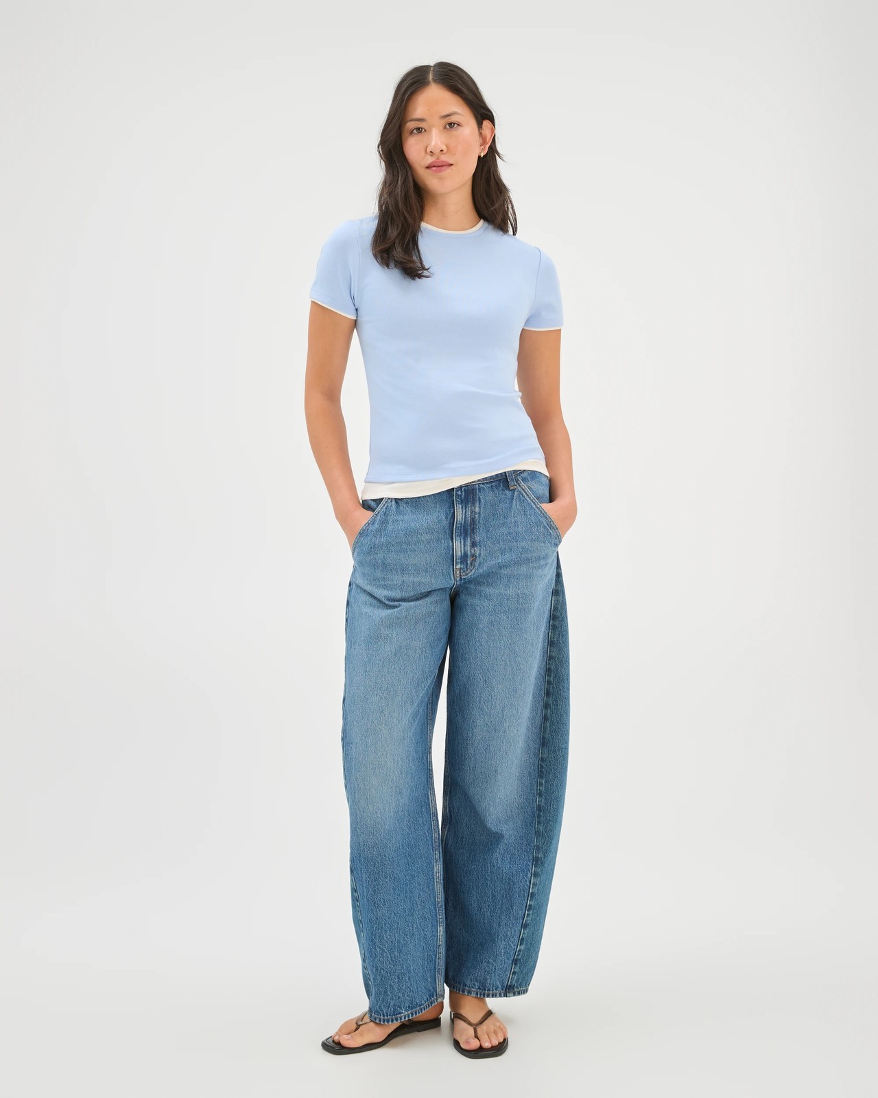 Soft Touch Double Layer Fitted T-Shirt - Pale Blue 2 of 5