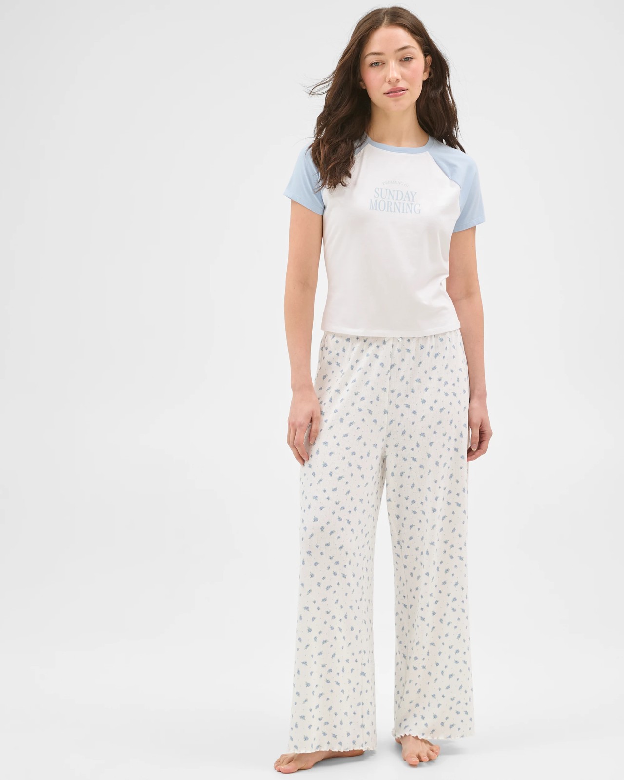 Lily Loves Pointelle Sleep Pants - Blue Floral 3 of 6
