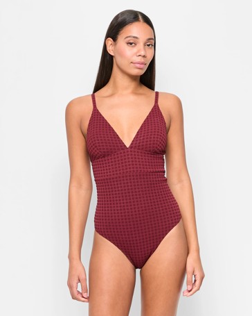 V-Front Textured One Piece Bathers - Shape Your Body