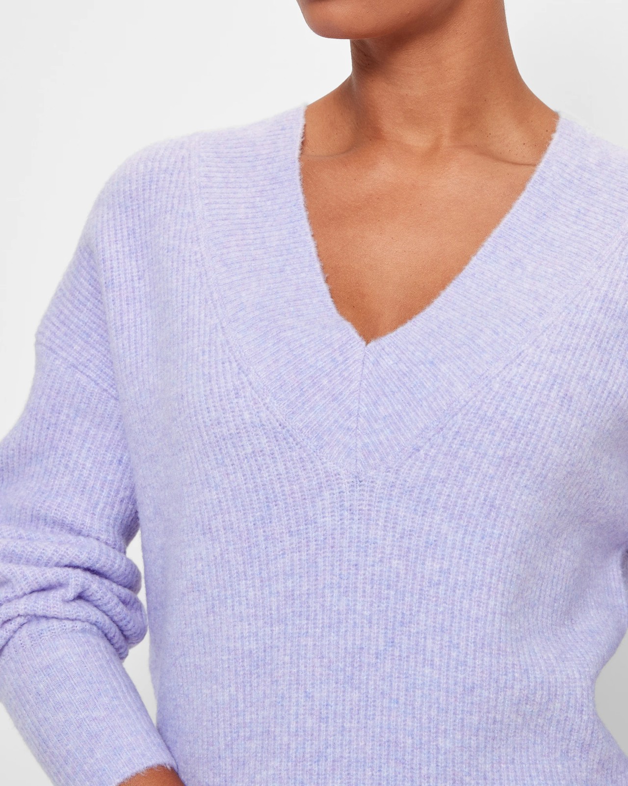 V-Neck Puff Sleeve Knit Jumper - Preview - Lilac Marle