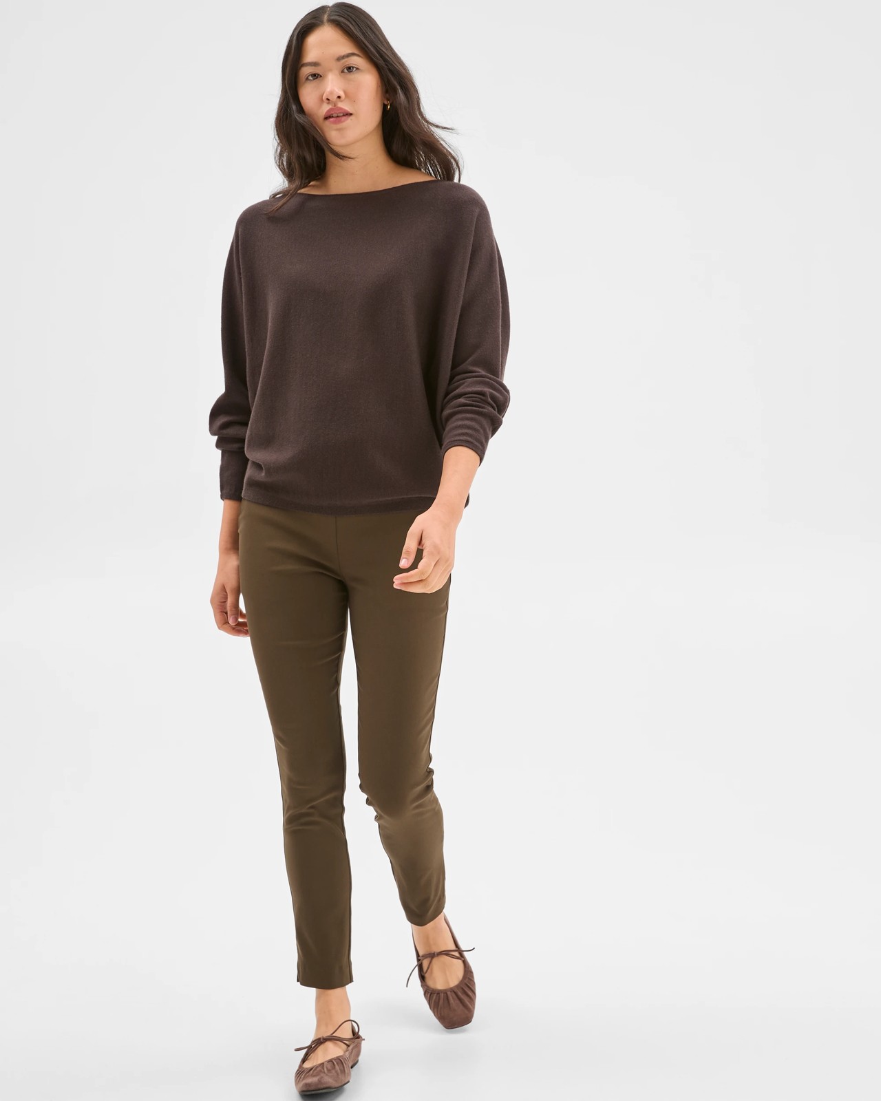 Preview Dolman Sleeve Boat Neck Knit Sweater - Truffle 2 of 5