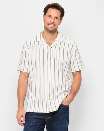 Australian Cotton Textured Stripe Short Sleeve Shirt