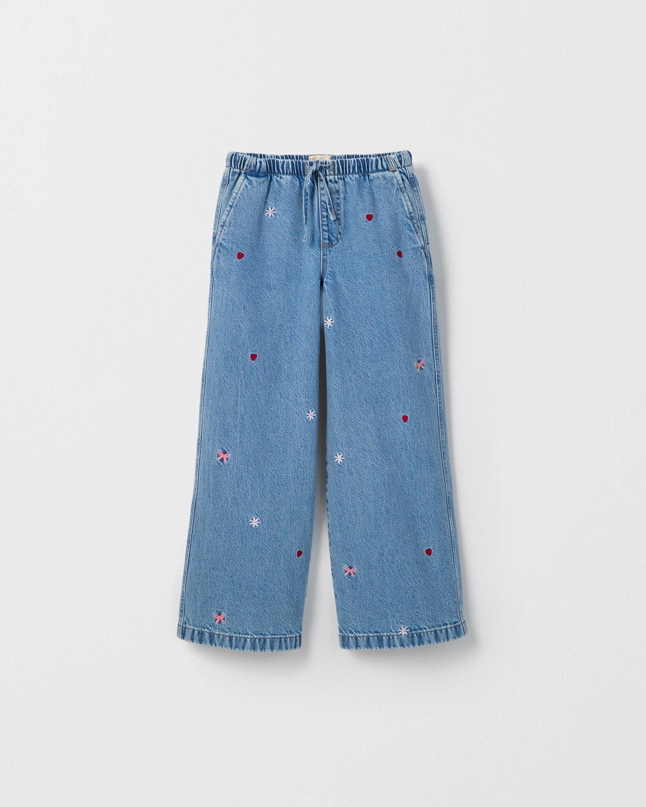 Cotton Embroidered Pull On Wide Leg Denim Pants 5 of 5