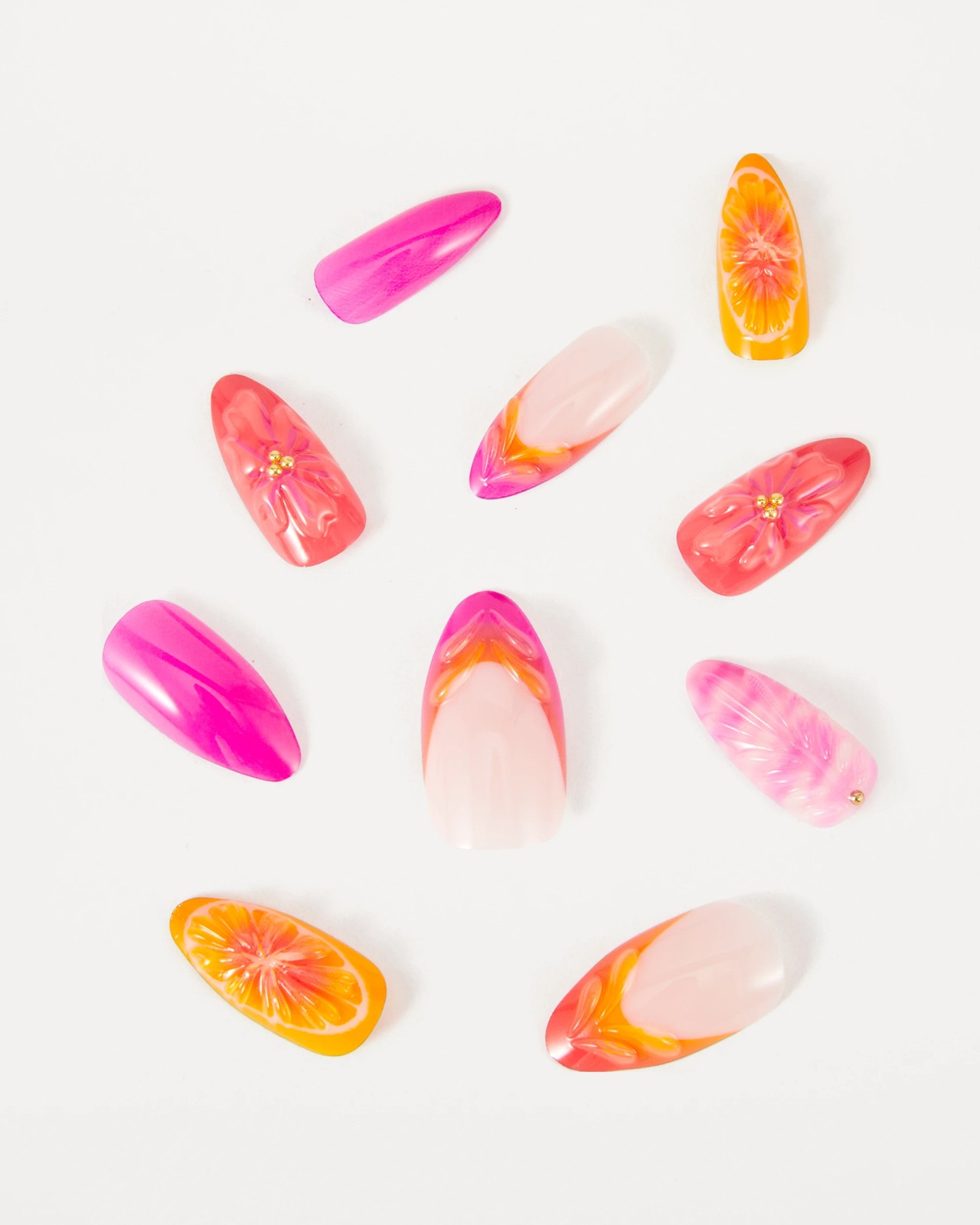 OXX Beauty 24 Pack Artificial Nails with Adhesive, Stiletto Shape - 3D Summer Pop 2 of 4