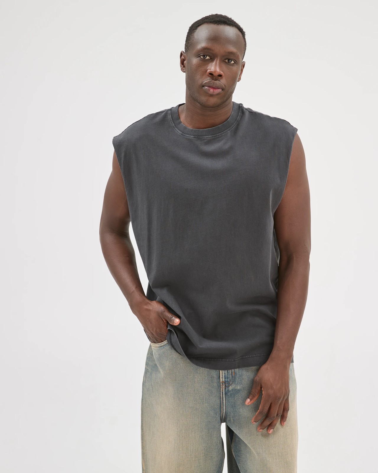 Commons Australian Cotton Heavyweight Muscle Tank Top - Washed Black 4 of 6