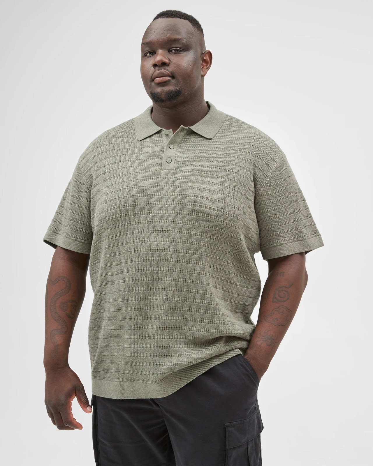 Plus Size Australian Cotton Knitted Polo Top - Mulled Basil 4 of 6