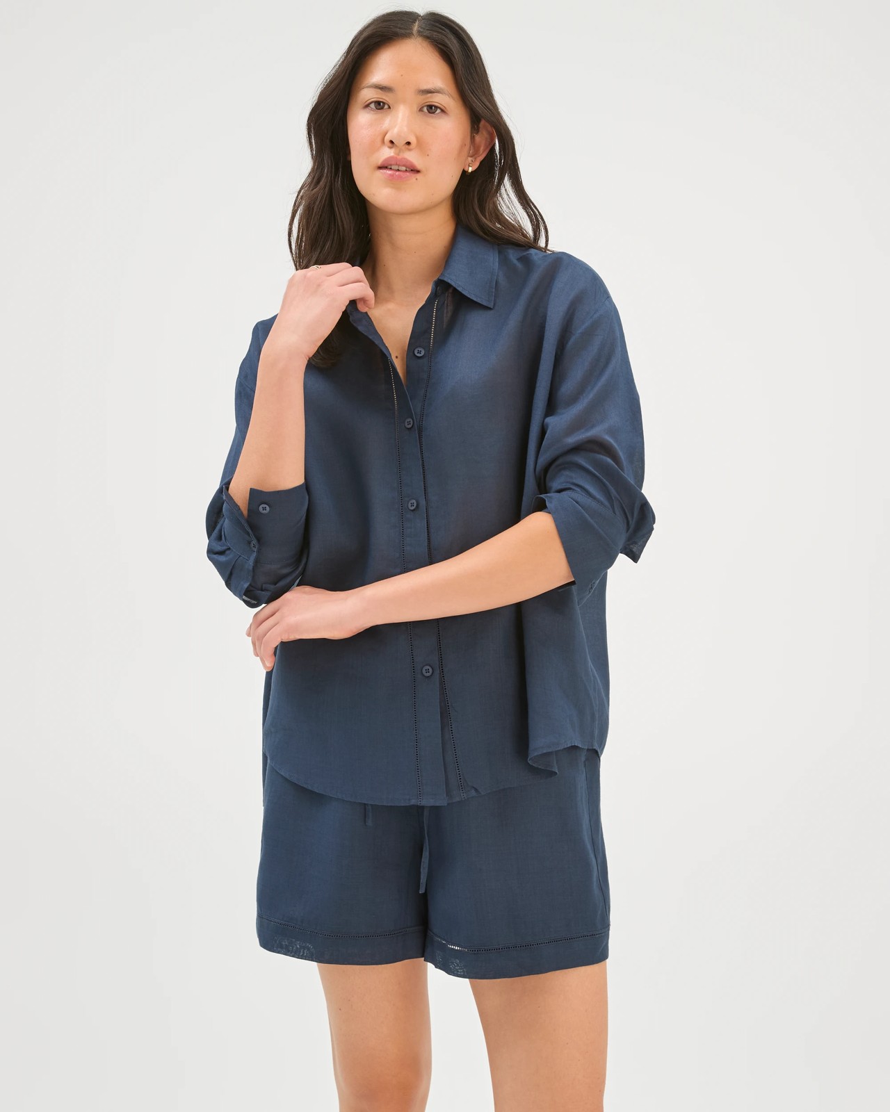 A-Line Trim Detail Shorts - Navy 3 of 6