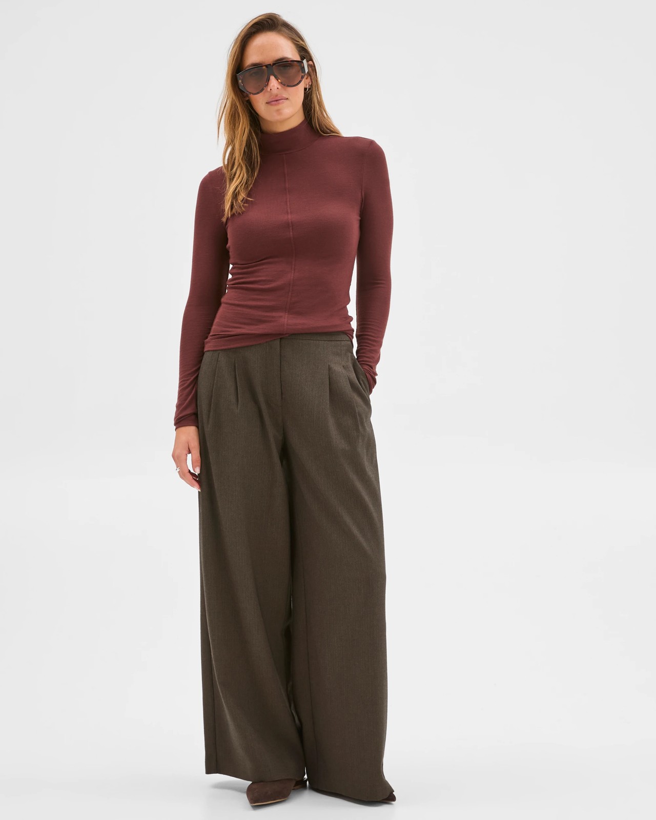 Preview Long Sleeve Luxe Layering Knit Skivvy Top - Dark Chocolate 3 of 6