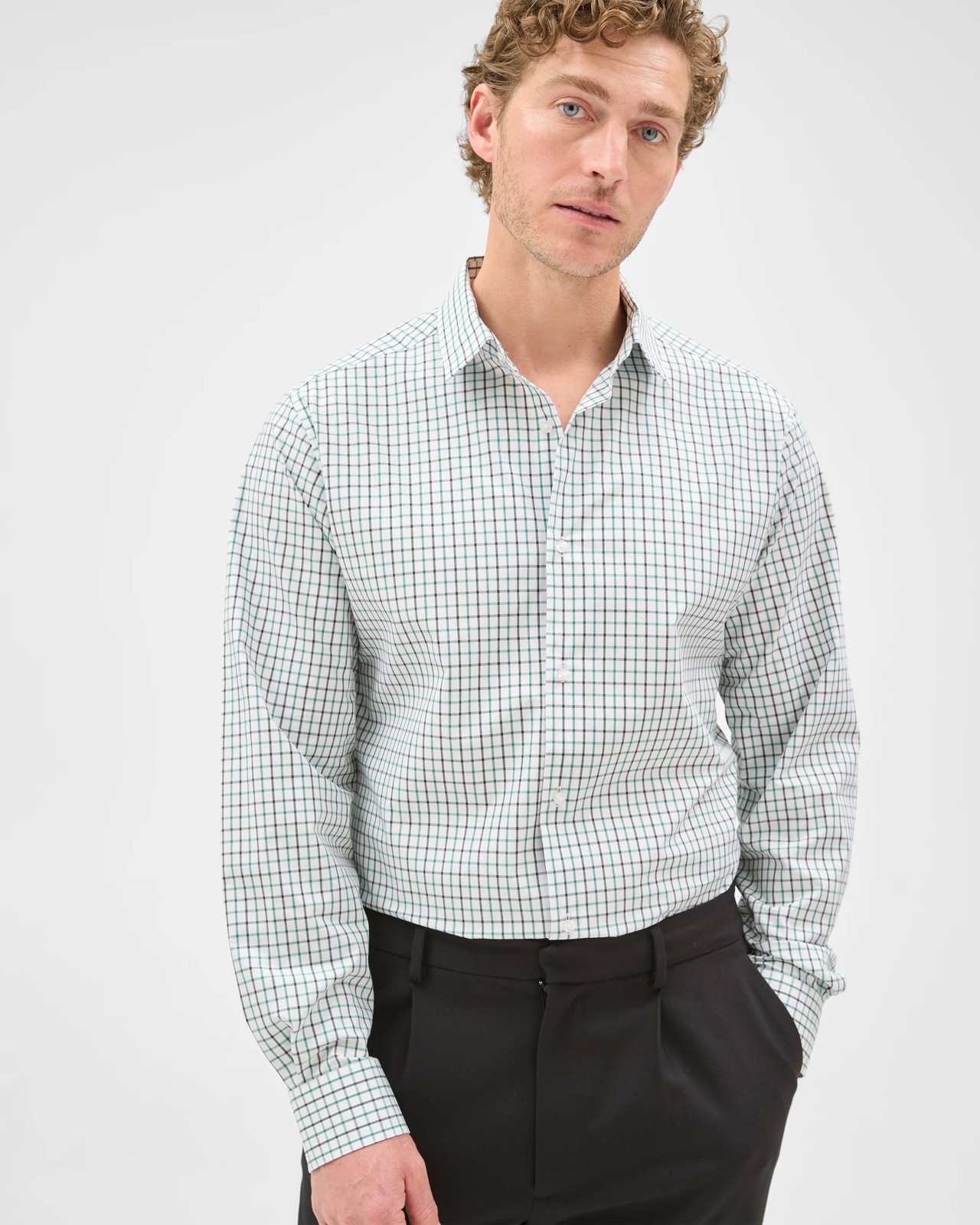 Preview Australian Cotton Tattersall Check Business Shirt - Green 4 of 5