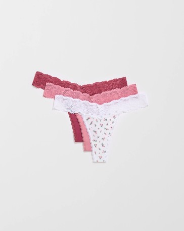 Australian Cotton & Lace 3 Pack G-String Briefs