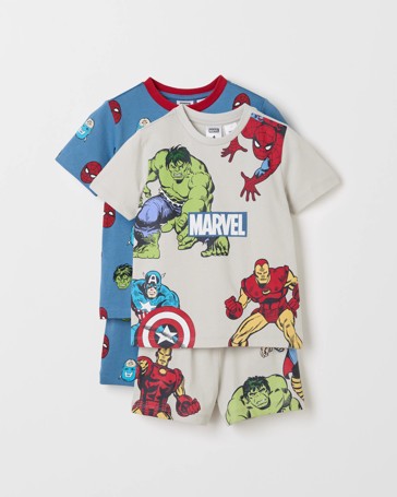 Licensed Disney Organic Cotton 2 Pack Younger Boys Top & Shorts Pyjama Set