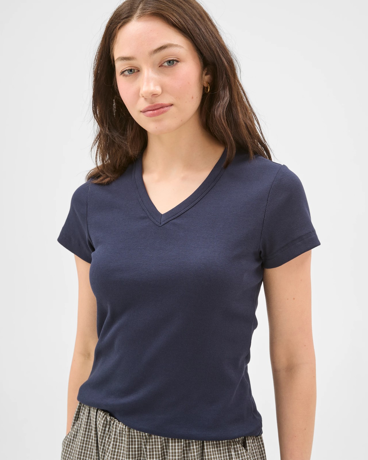 Lily Loves Australian Cotton Blend V-Neck Fitted T-Shirt - Deep Navy 5 of 5