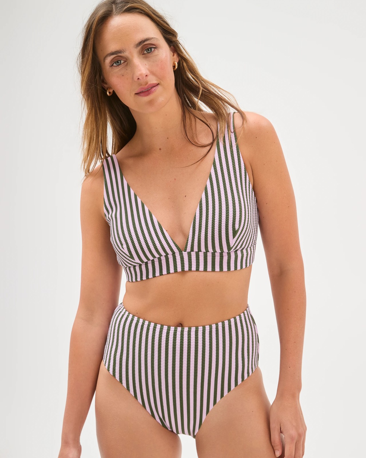 Resort Crinkle High Waisted Swim Bikini Bottoms - Orchid Stripe 3 of 5