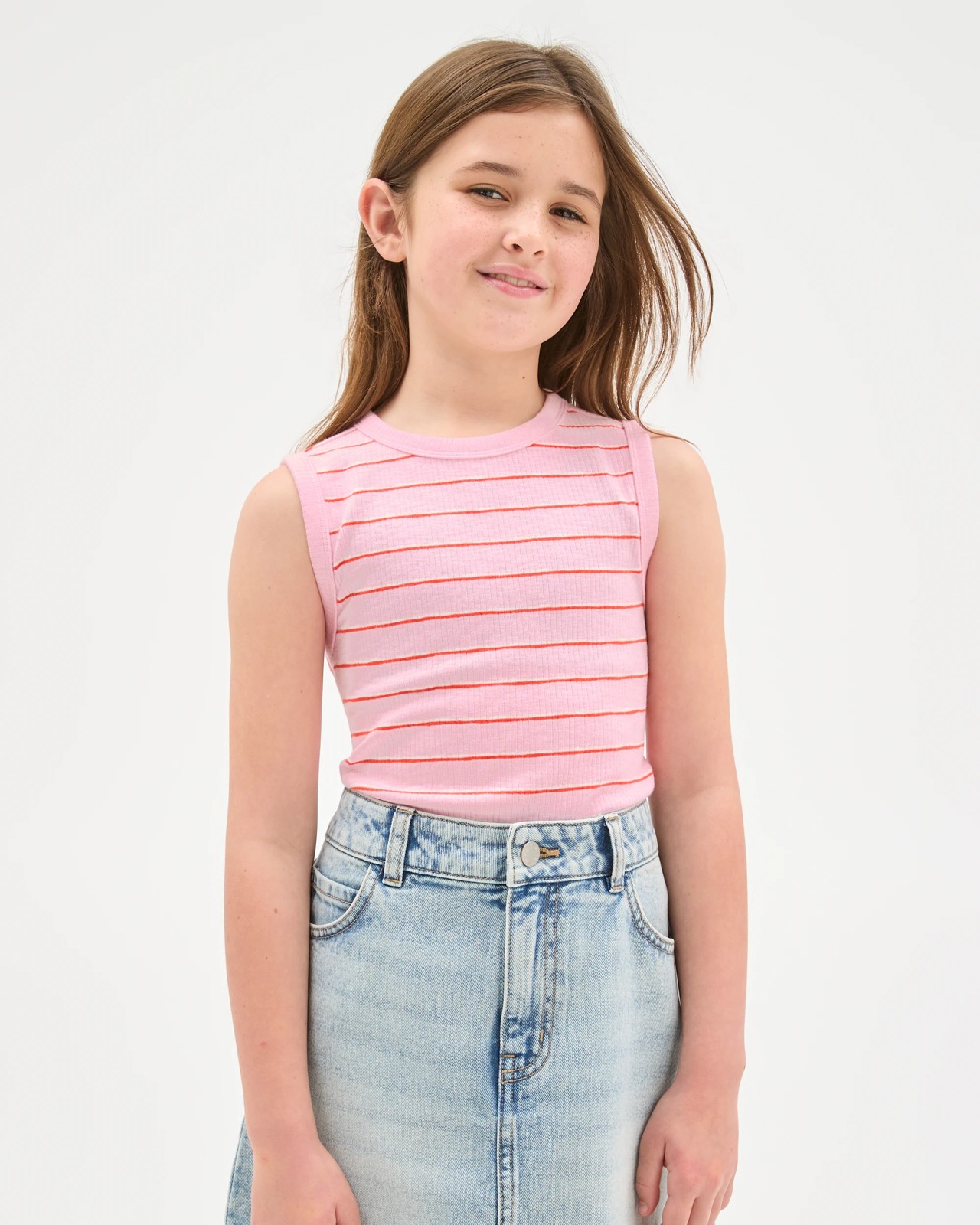 Essential Sleeveless Relaxed Rib Tank Top - Stripe Pink 2 of 6