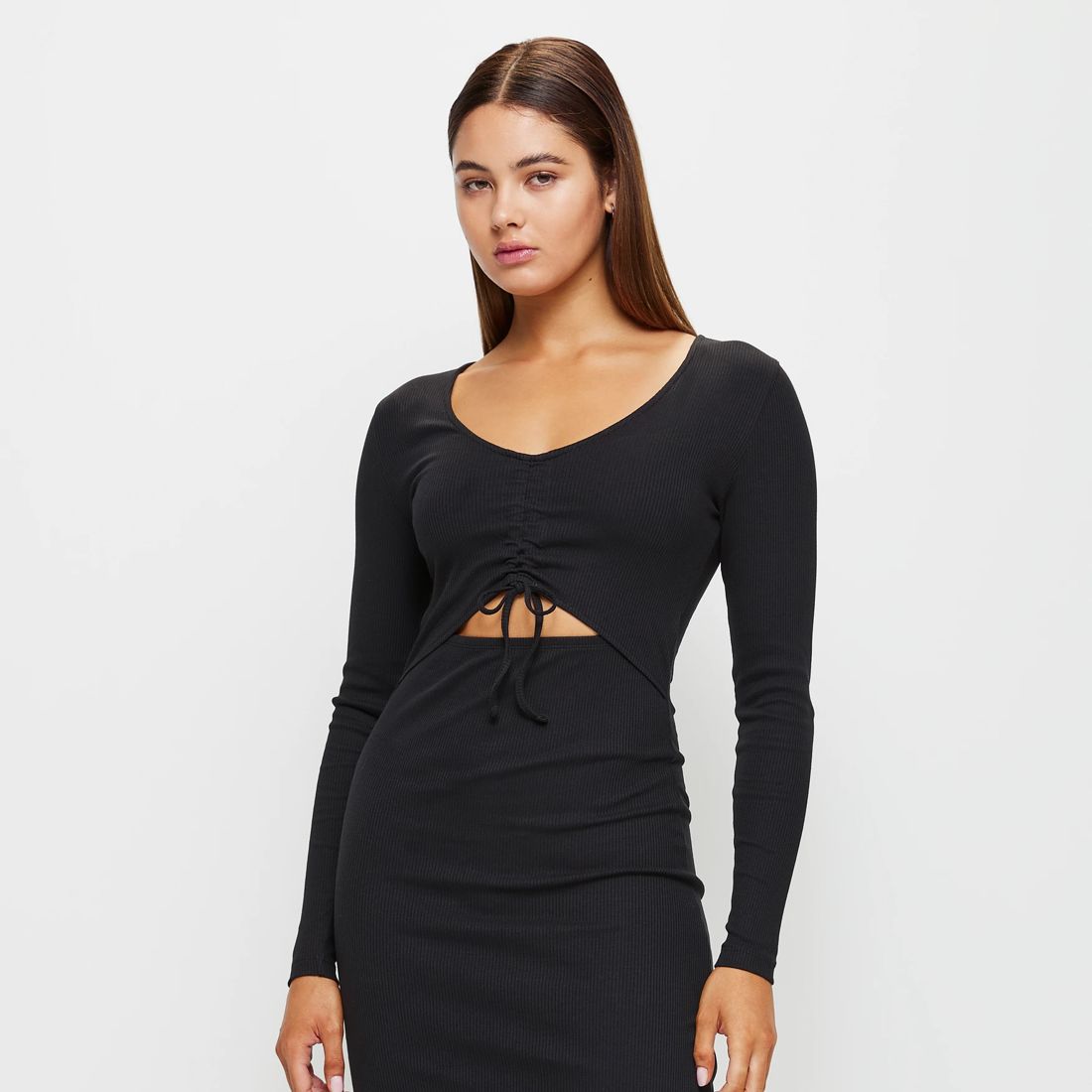 Lily Loves Ribbed Ruched Front Midi Dress Black Target Australia