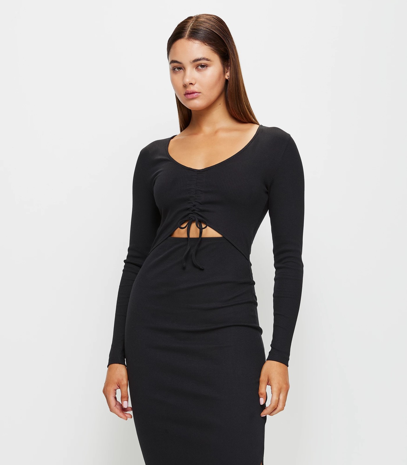 Lily Loves Ribbed Ruched Front Midi Dress | Target Australia