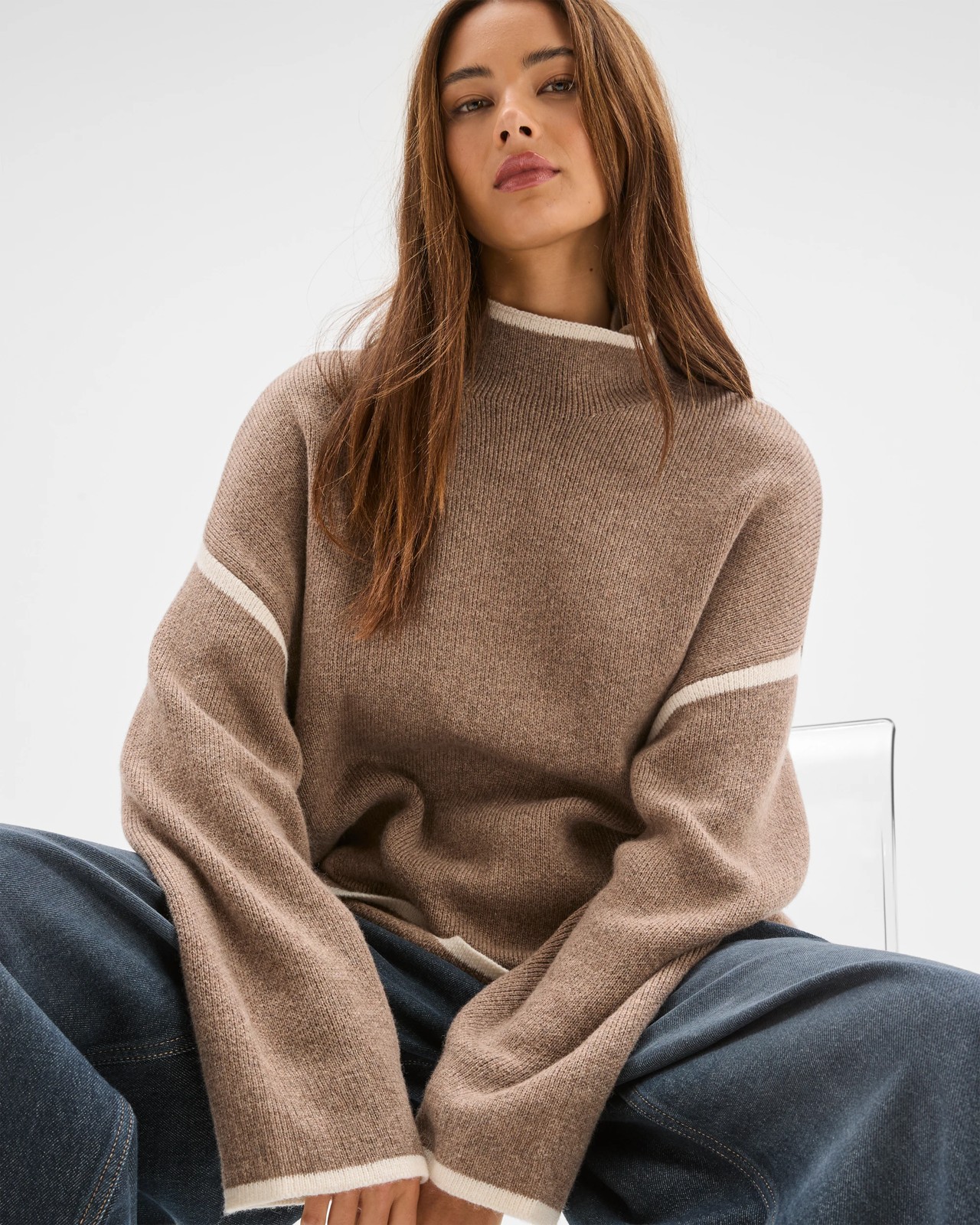 Lily Loves High Neck Contrast Jumper - Cacao Marle 4 of 5