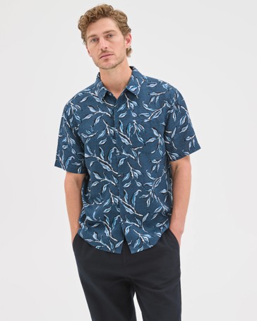 European Linen Short Sleeve Printed Shirt