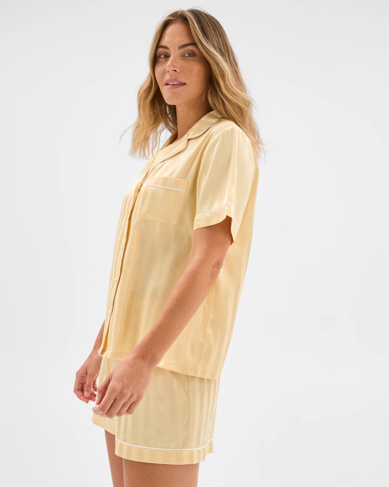 Stripe Satin Short Pyjama Set - Yellow 3 of 6