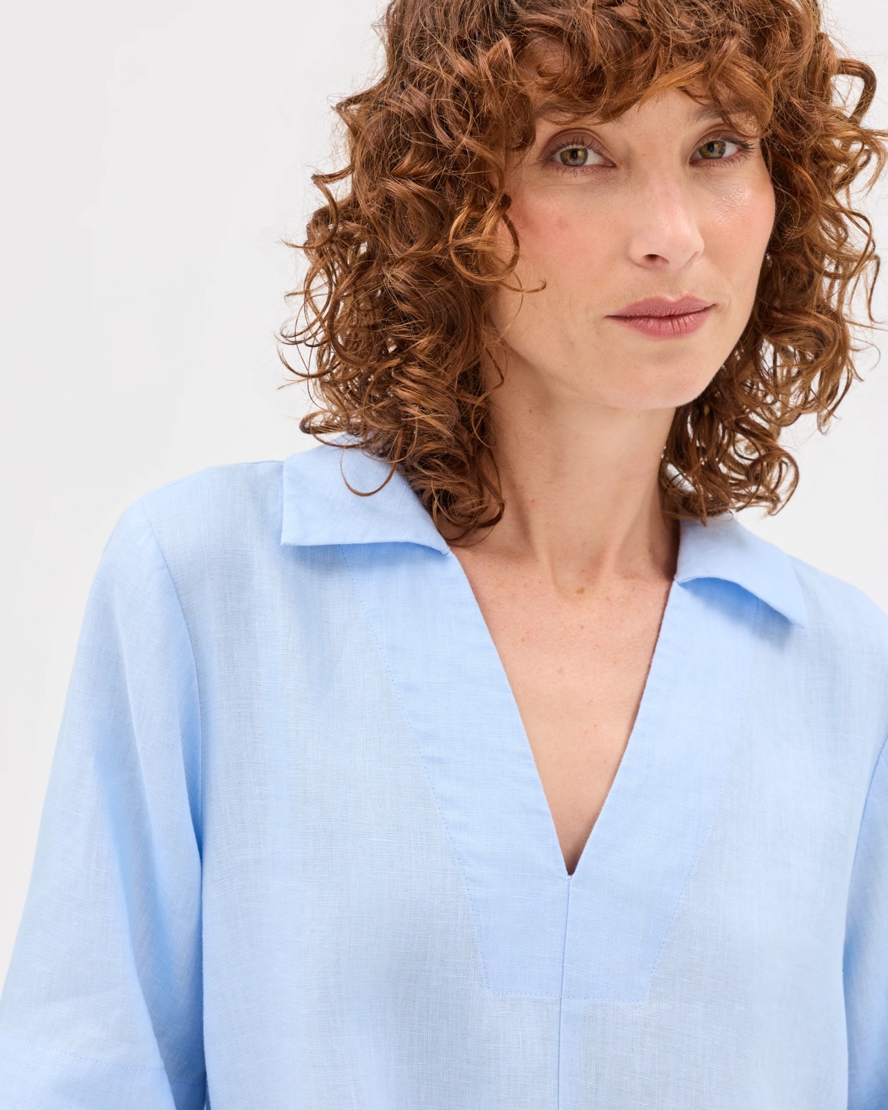 European Linen Polo Mini Dress - Pale Blue 3 of 6