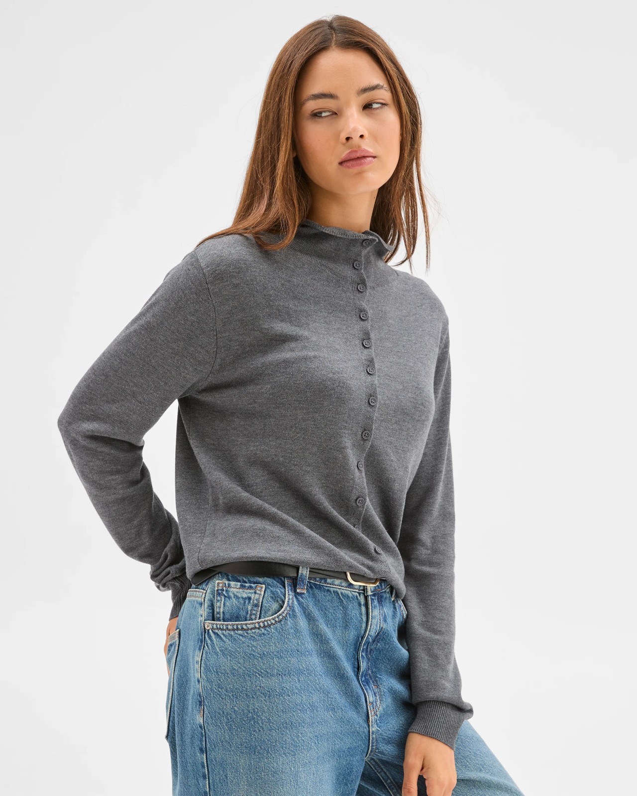 Lily Loves High Neck Cardigan - Shadow Marle 3 of 6