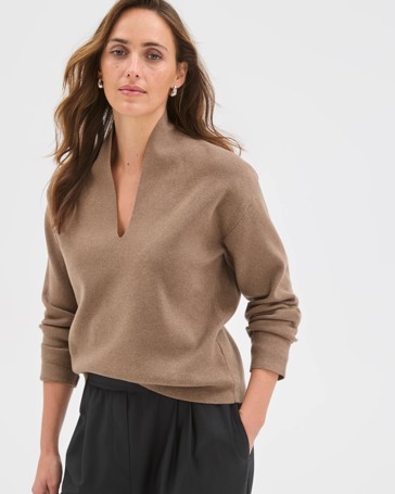 Preview Australian Cotton Blend Long Sleeve Deep V-Neck Jumper
