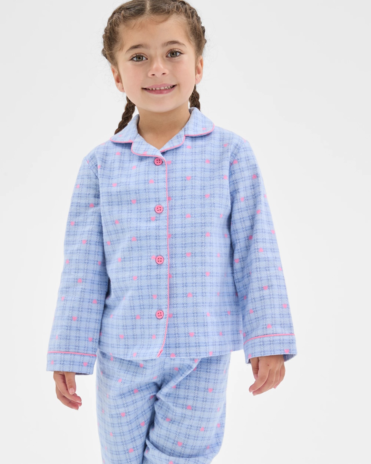 Australian Cotton Younger Girls Flannel Pyjama Set - Check Heart 4 of 6
