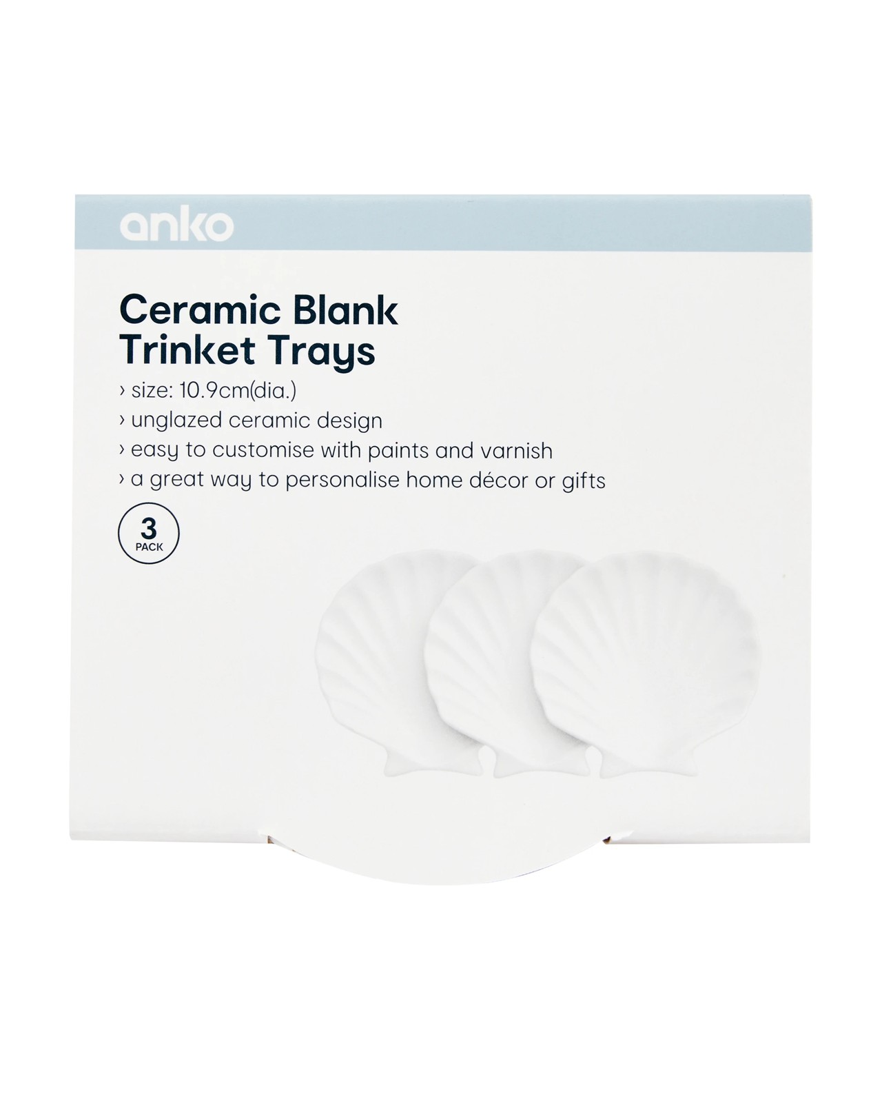 Anko 3 Pack Ceramic Blank Trinket Trays 3 of 3