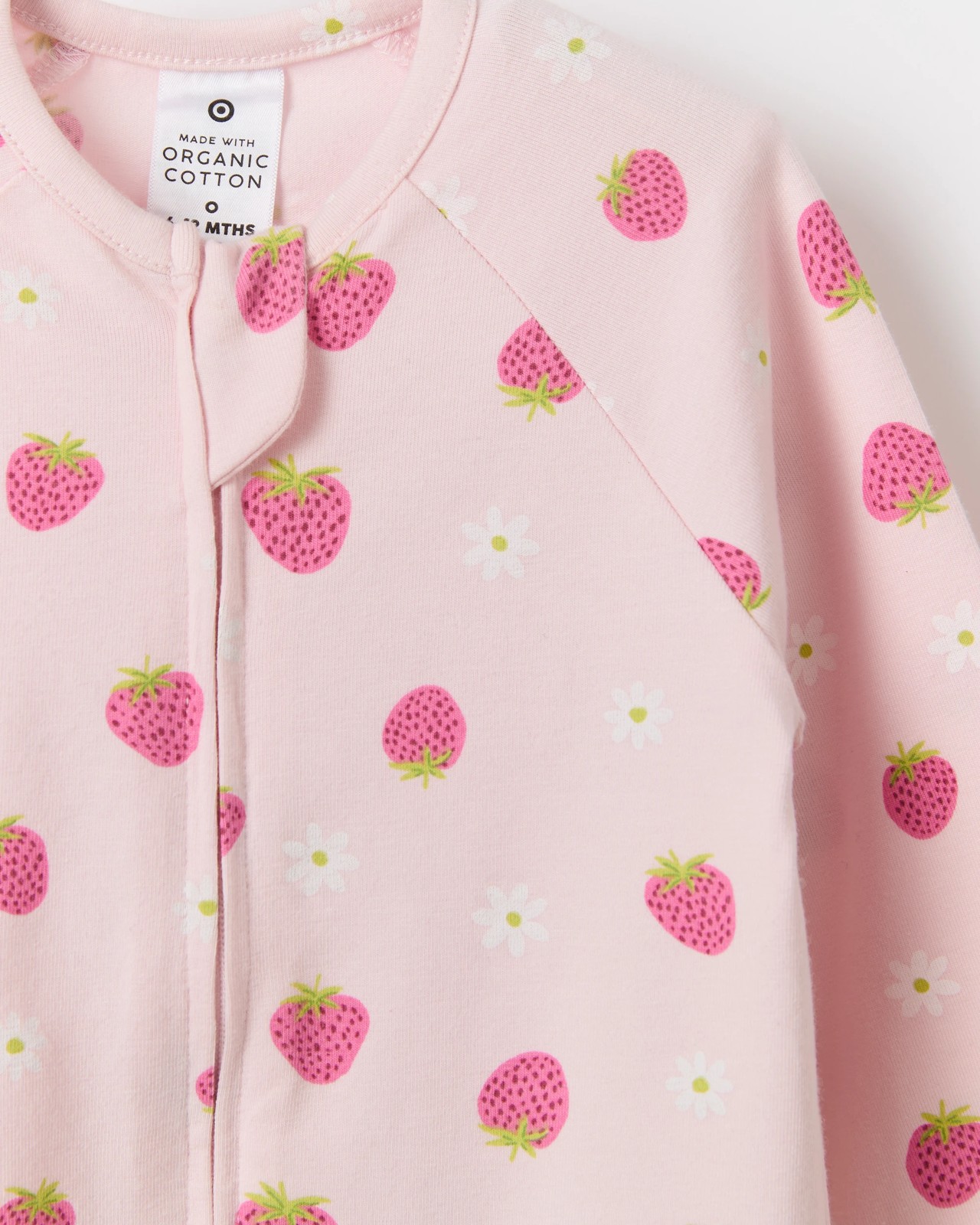 Baby Organic Cotton Zip Front Footless Coverall - Pink Strawberry 2 of 3