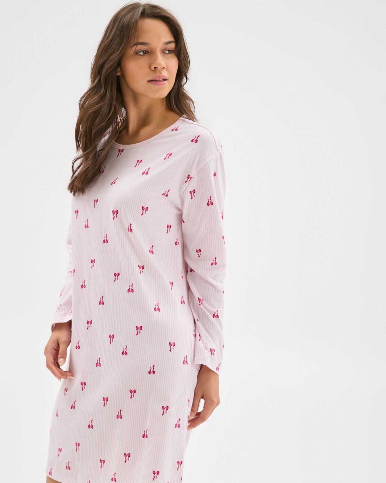Australian Cotton Long Sleeve T-Shirt Nightie - Bow 2 of 5