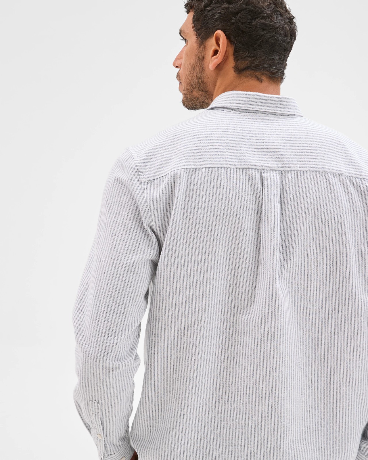 Australian Cotton Blend Brushed Oxford Shirt - Blue / Stripe 6 of 6