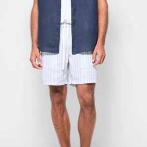 European Linen Blend Stripe Shorts