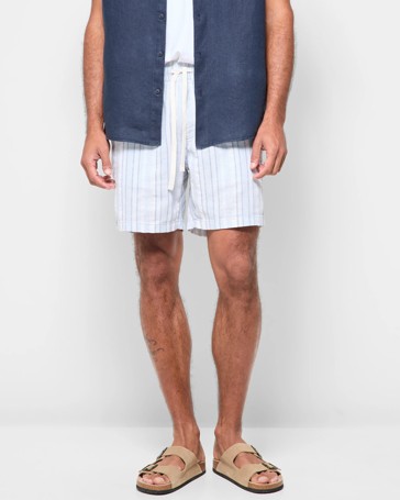 European Linen Blend Stripe Shorts