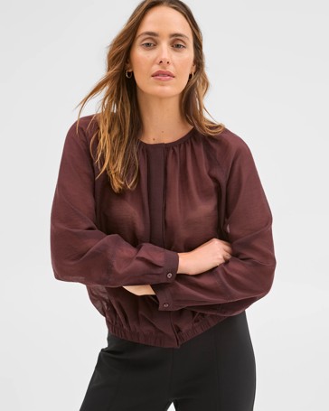 Preview Long Raglan Sleeve Gathered Blouse