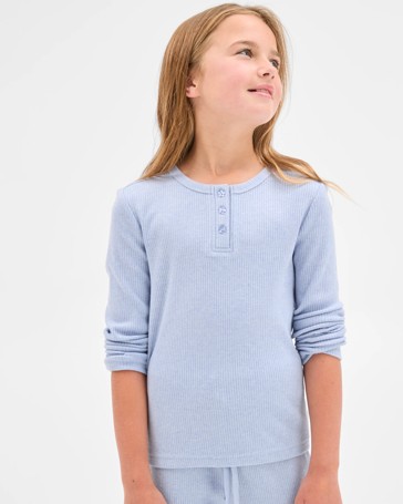 Long Sleeve Rib Textured Henley T-Shirt