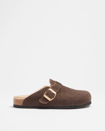 Womens Genuine Suede Leather Wool Lined Moulded Cork Clogs - Naylah