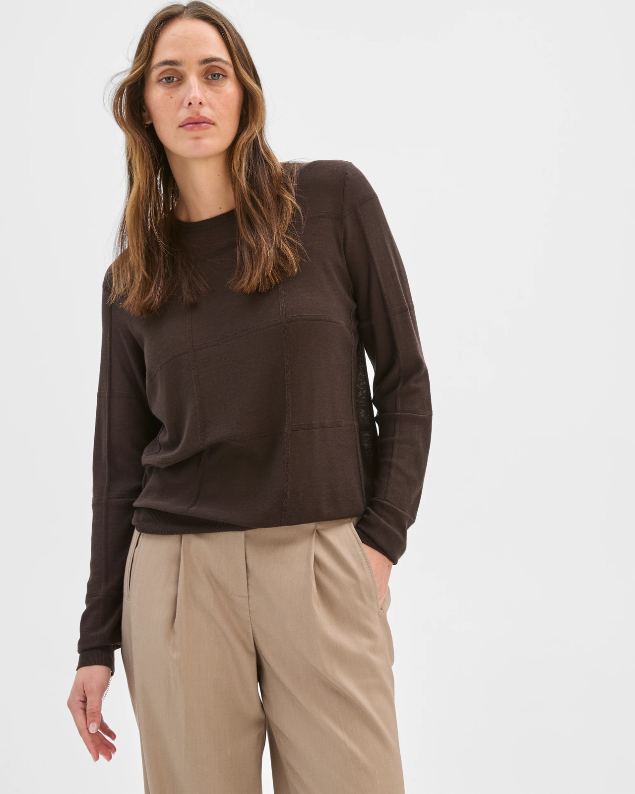 Preview Windowpane Knit Jumper - Coffee Bean 3 of 5