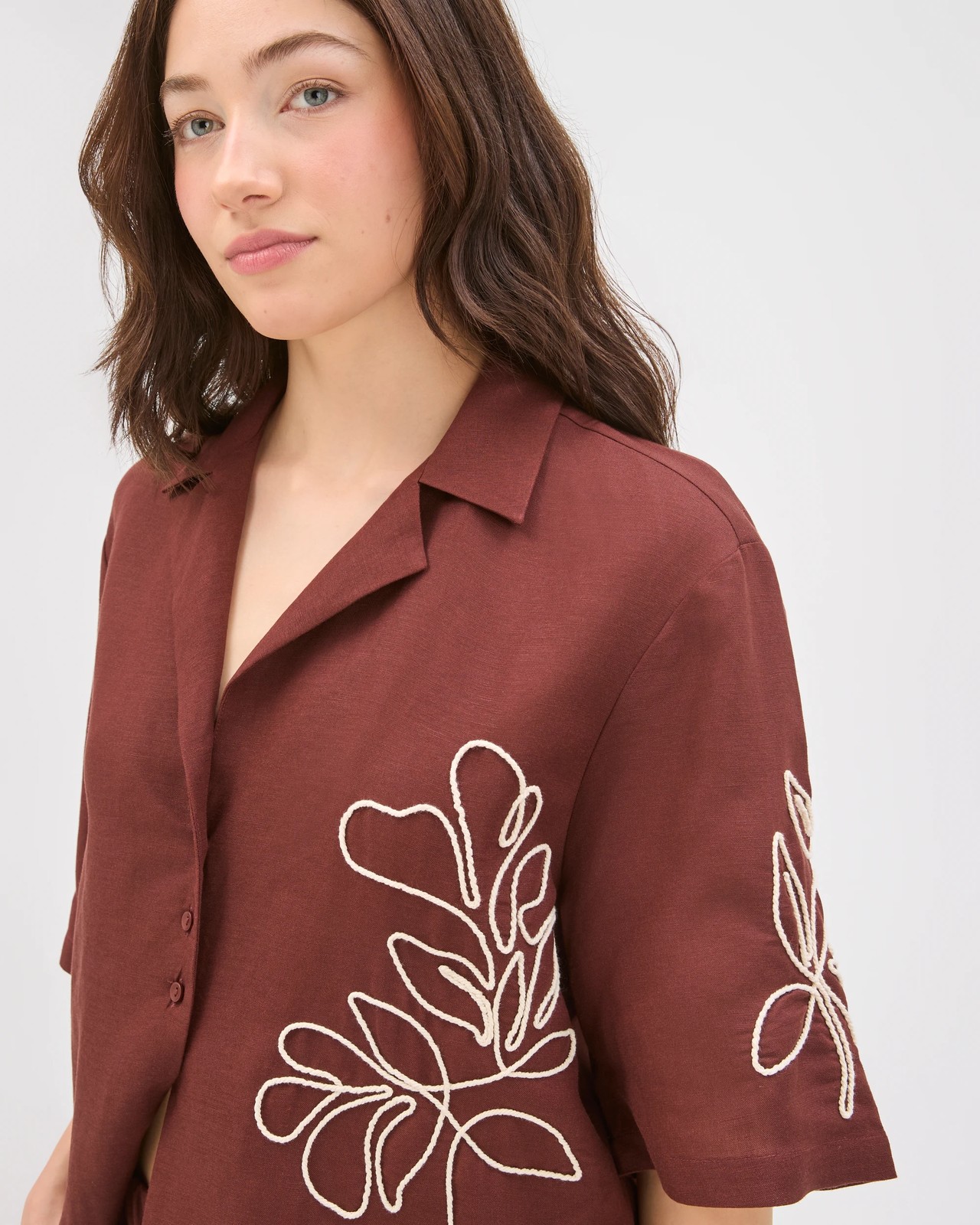 Lily Loves European Linen Blend Embellished Shirt - Ganache 3 of 6