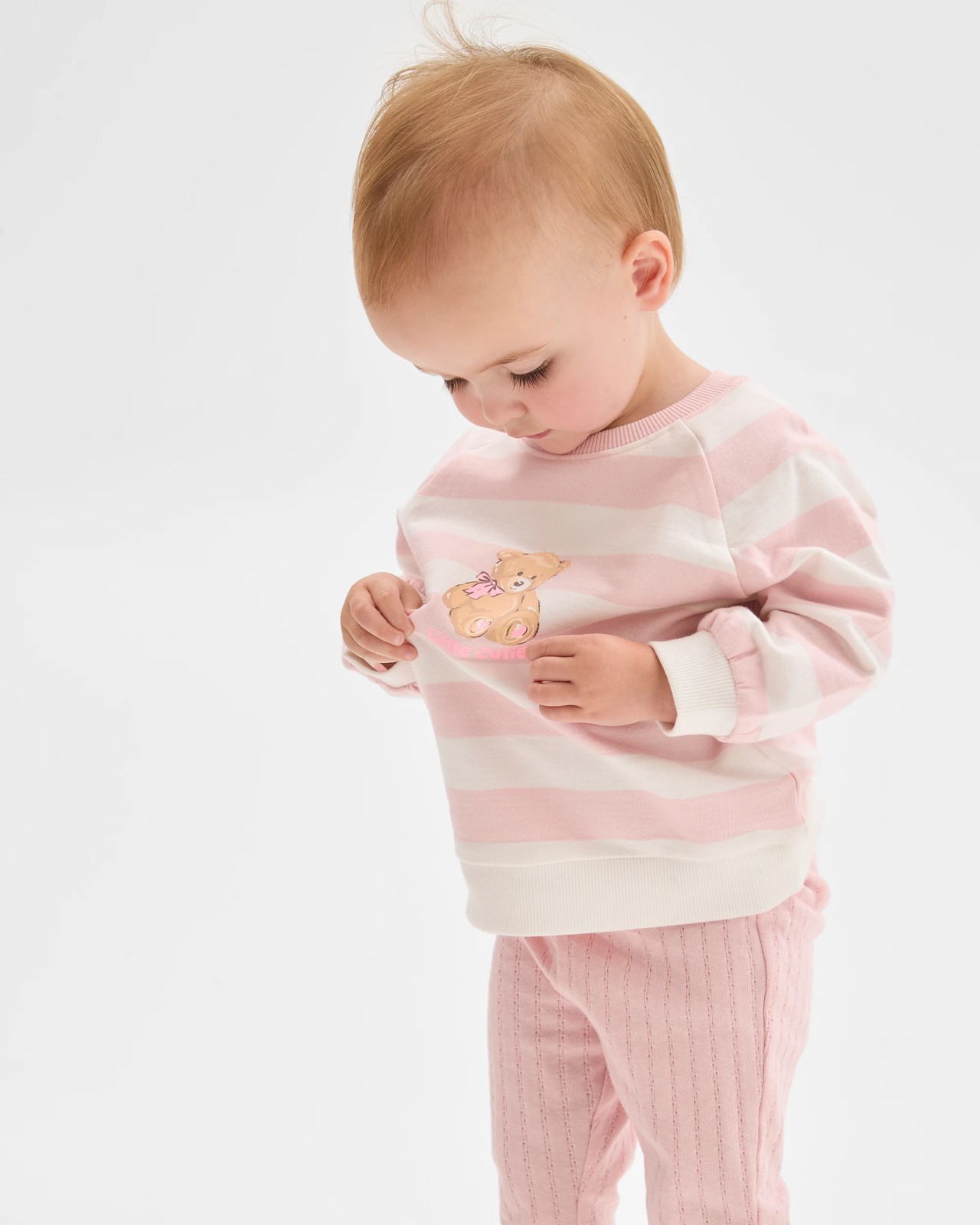 Baby Organic Cotton Jumper & Flare Pants 2 Piece Set - Teddy Stripe 2 of 6