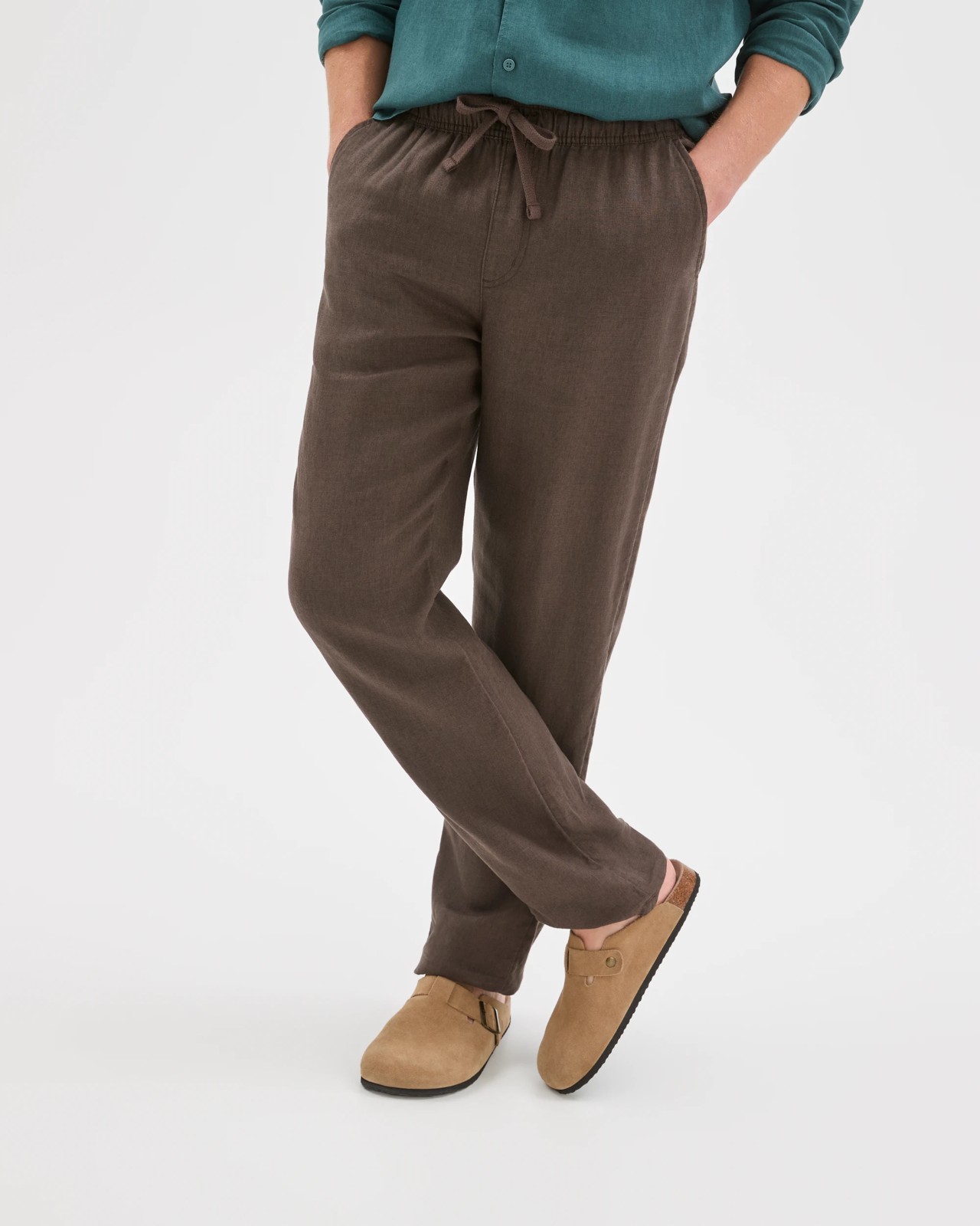 European Linen Full Length Pants - Chocolate 3 of 5