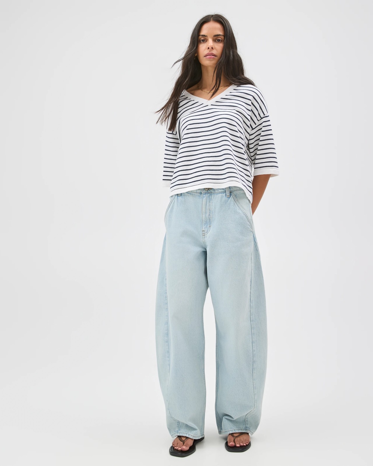 Barrel Leg Full Length Denim Jeans 2 of 6