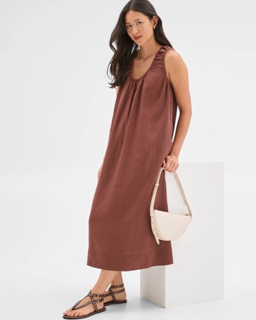 European Linen Sleeveless Scoop Neck Midi Dress
