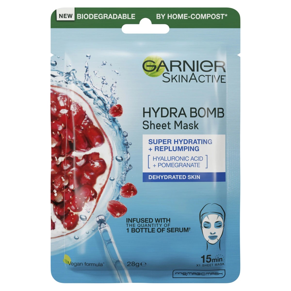 SkinActive 5 Pack Hydra Bomb Sheet Mask, Hyaluronic Acid and Pomegranate - Garnier 2 of 5