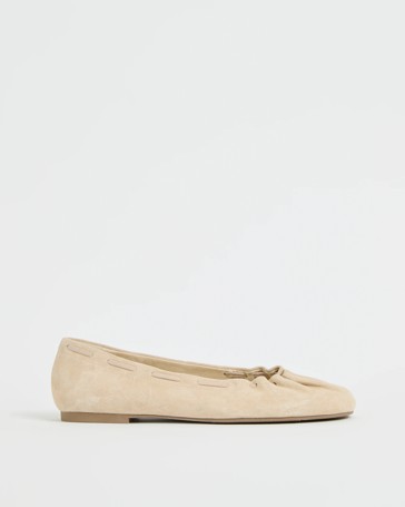 Genuine Suede Leather Gathered Ballet Flats - Gomez