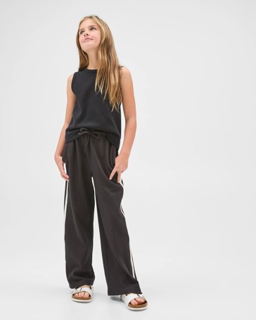 Australian Cotton Blend Textured Side Taped Wide Leg Knit Pants